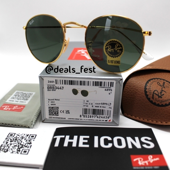Model Display RayBan Round Metal Green G15 Lens RB3447 - Picture 5 of 17